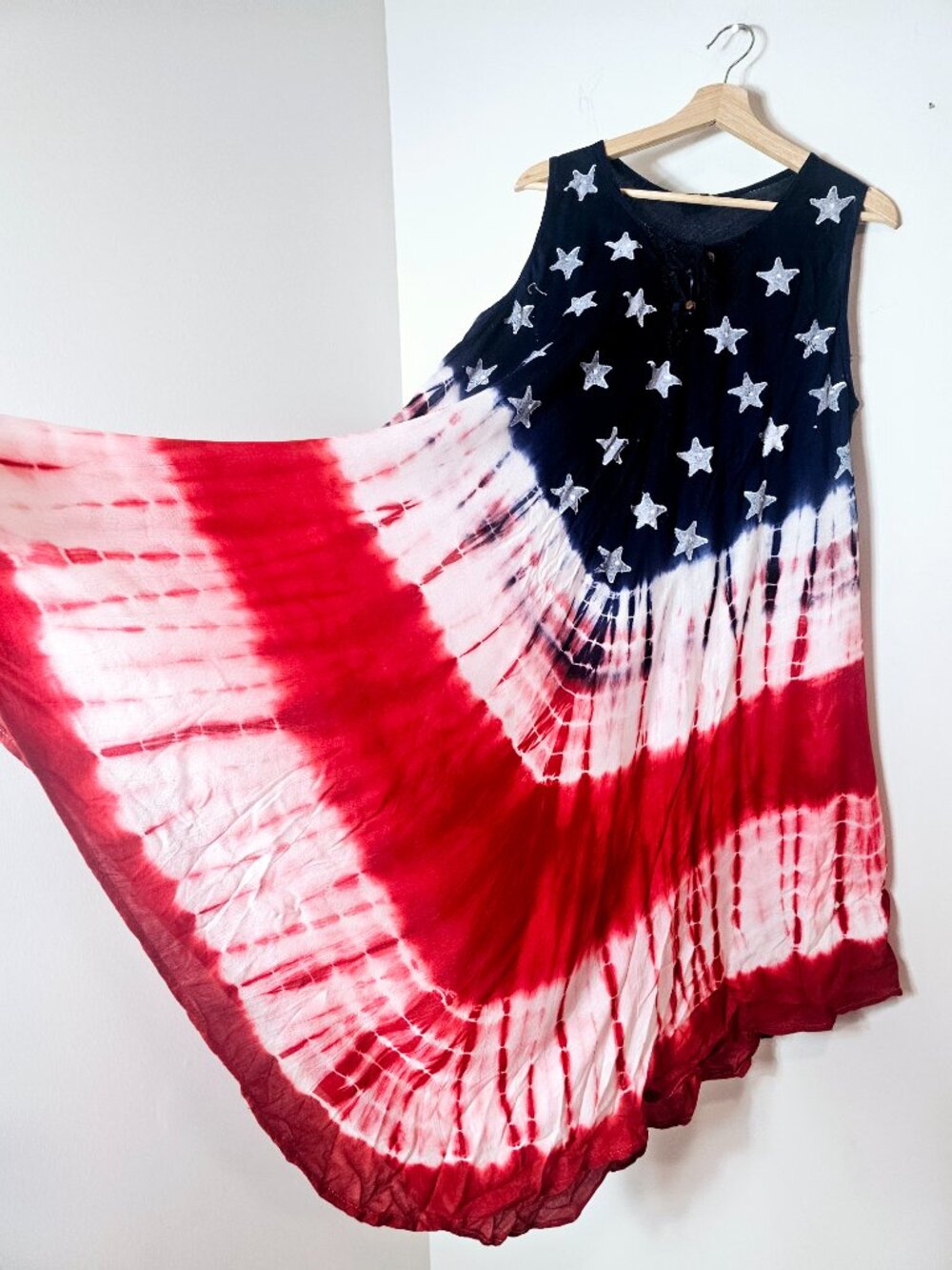 Seven Islands Lightweight Stars Stripes America 250th Beach Dress CoverUp OS NWT
